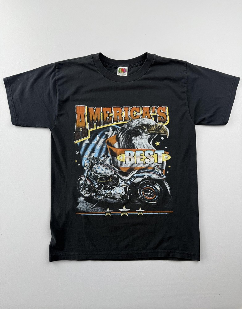 Fruit Of The Loom Shirt Mens Medium Black America’s Eagle Biker Wolf Graphic Tee