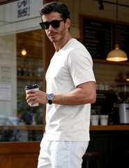 Mens Cotton Crewneck T-Shirt Short Sleeve Plain Tee Moisture Wicking Casual Tops