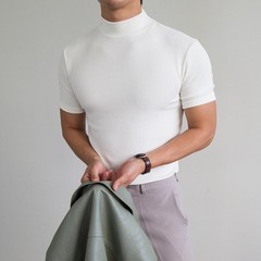 Slender Cut Men’s T Shirt Half High Collar 80% Polyester 20% Spandex Blend
