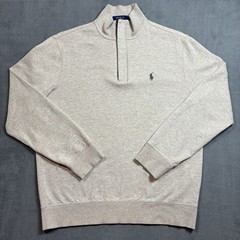 Polo Ralph Lauren 1/4 Zip Sweater LSHZM16 Mens M Beige Brown Zipper Preppy Pony