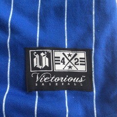 Victorious Baseball Jersey T-shirt Full Button Tee Men’s Blue Pin Striped NWT