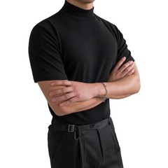 Slender Cut Men’s T Shirt Half High Collar 80% Polyester 20% Spandex Blend