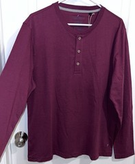 Tailor Vintage Men’s L/S Henley Shirt MEDIUM Button Up Top Maroon Burgundy NWT