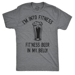 Crazy Dog Men’s Graphic T-Shirt “I’m Into Fitness” Beer Joke Gray Size XL