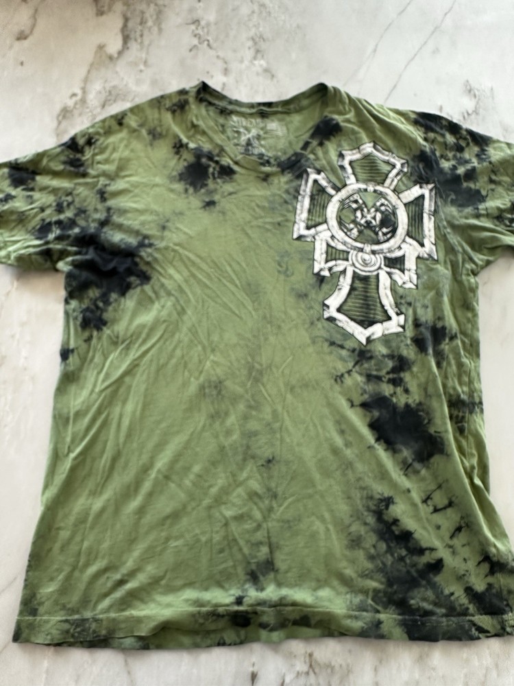 Xtreme Couture by Affliction Mens Foil Cross Wings T-Shirt Green 2X-Large