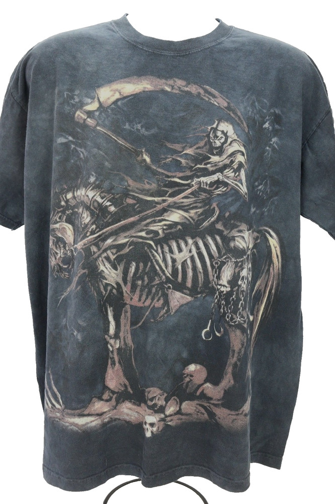 Vtg Skulbone T-Shirt Mens XL Black Horse Mounted Skull Reaper Rock Metal Biker