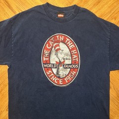 Vintage Dr. Seuss The Cat In The Hat T-Shirt Men’s Size XL Navy World Famous Y2K