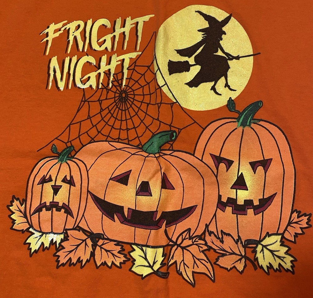 Halloween Fright Night Vintage T-Shirt Orange Size Large Witch Jack-O’-Lantern