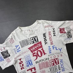 Vintage Levis 501 T Shirt Mens XL Gray All Over Print Made in USA Boxy Crop 90s