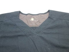 Carhartt Mens Size L V-Neck Shirt Black Pleated Chest Pocket Logo Print Casual