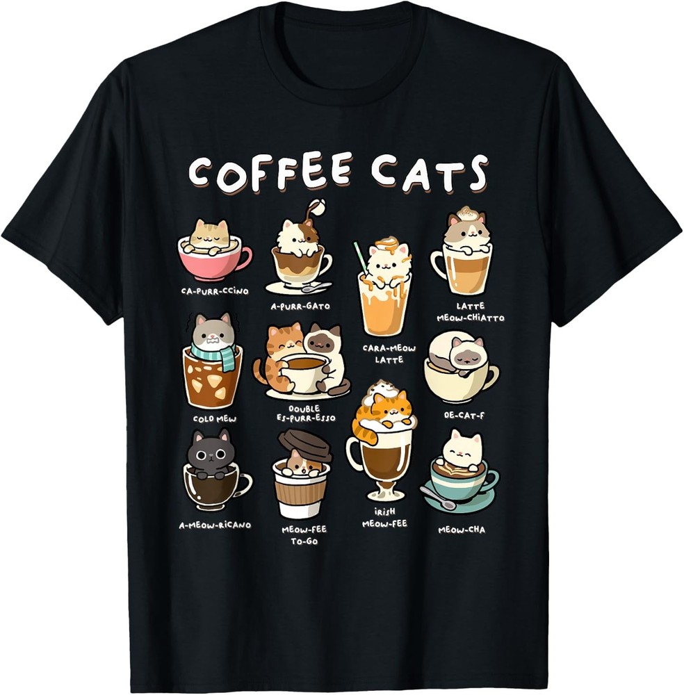 Cute Coffee Cats Kawaii Pun Funny Cat Lover Barista T-Shirt