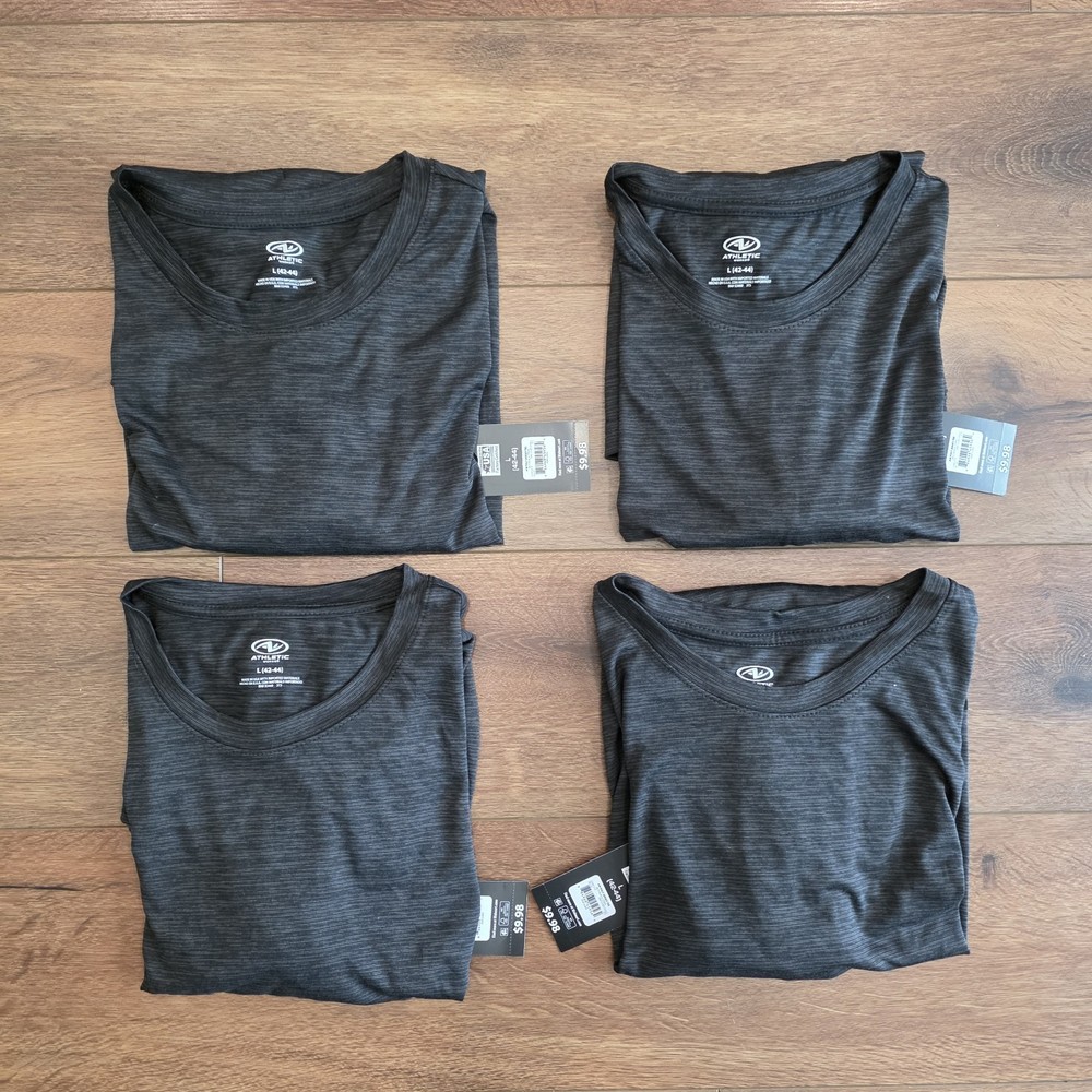 4 Pc Mens Shirt L Black Poly Jersey Short Sleeve Quick Dry Athletic Works