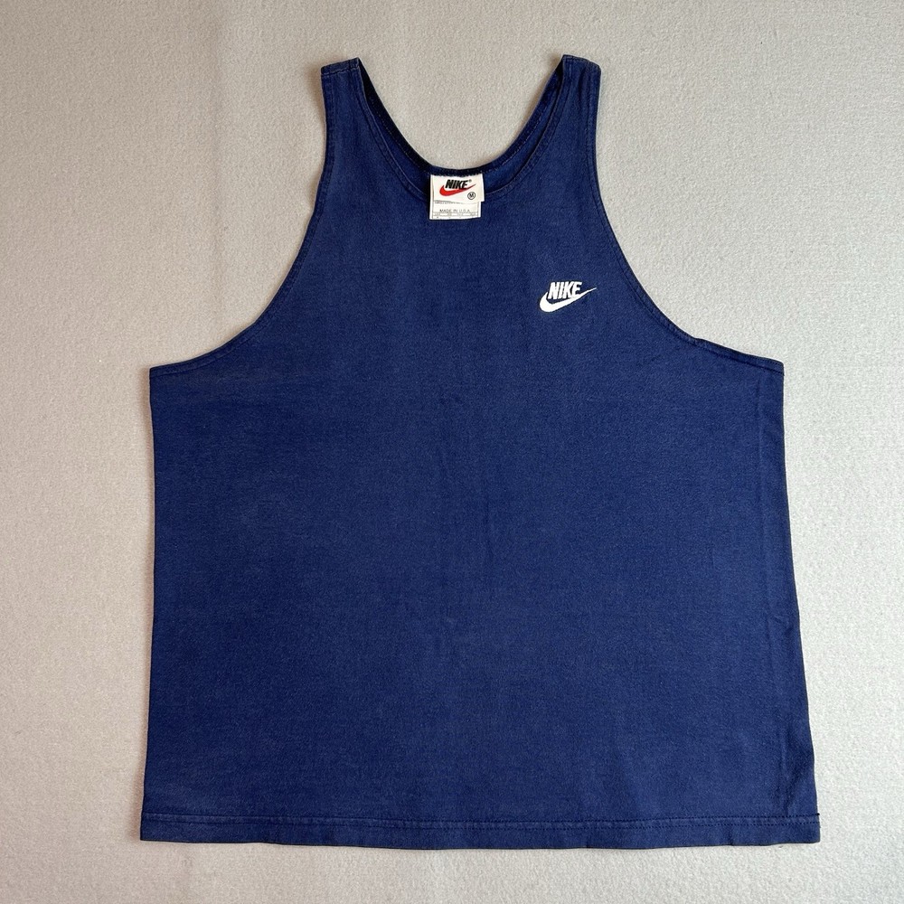 Vintage 80s 90s Nike White Tag Muscle Tank Stringer Mens M Gym Made USA Cotton