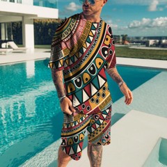 Summer Short Sleeve T-shirt Set Fashion Two Piece Street Short Sleeve 3D Printed