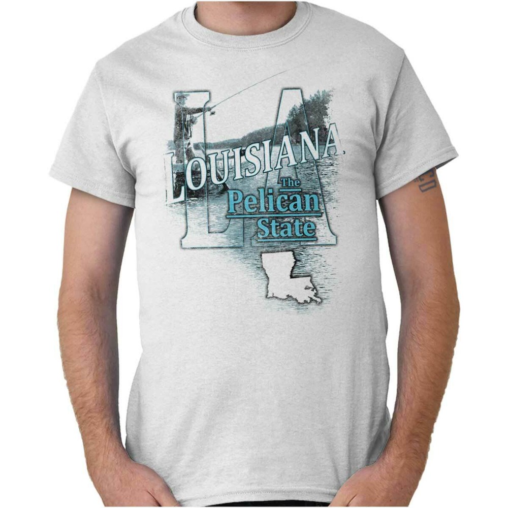 Louisiana Fishing Souvenir Travel LA Tourist Adult Short Sleeve Crewneck Tee