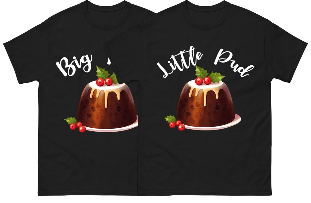 Big Pud Little Pud Christmas T Shirt Set, Funny Family Matching Father Son Tee