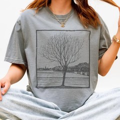 Landscape Tree Sketch Art Nature Outdoors Comfort Tee Scenic View