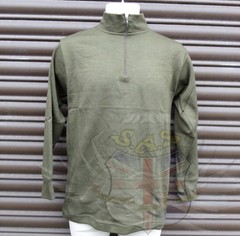 Italian Army Surplus T-Shirt Long Sleeve, Green Zip Neck Synthetic, Norgie