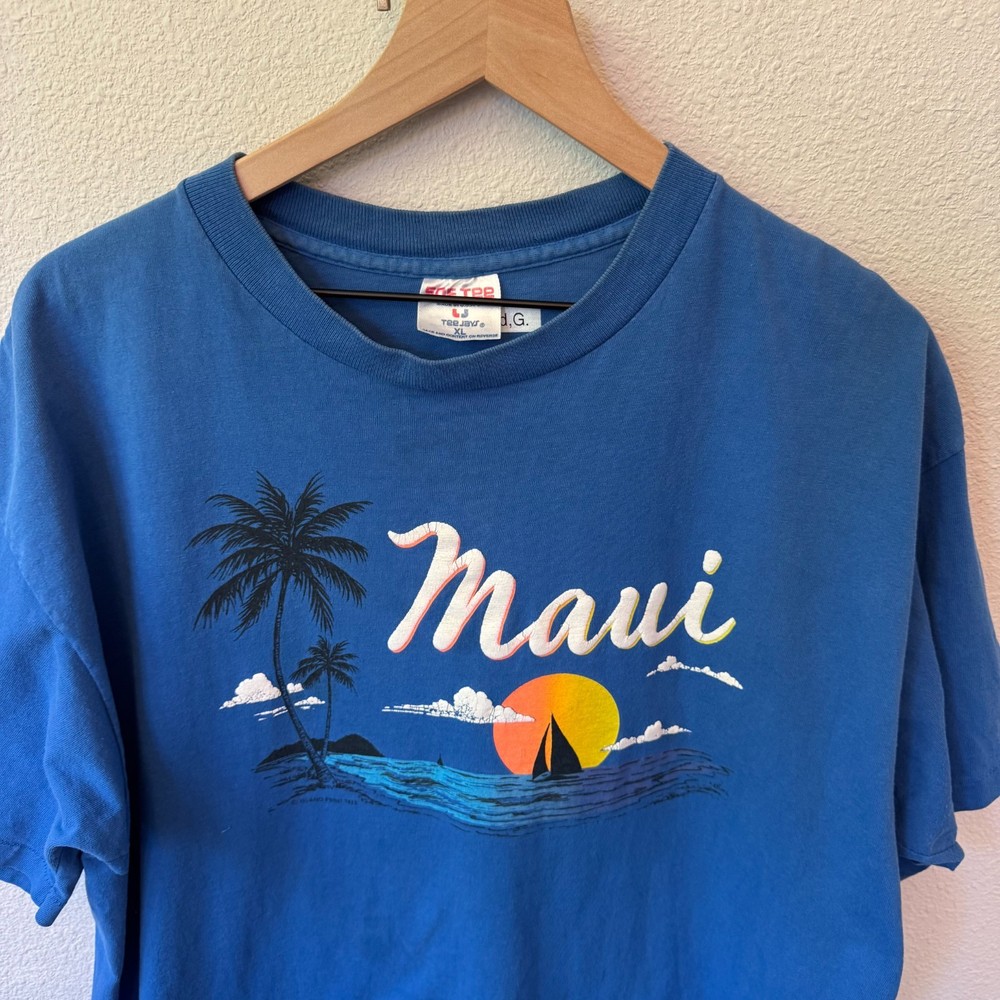 VTG Maui Single Stitch T-Shirt Men’s XL (Fits L) Blue Hawaii Sof Tee USA