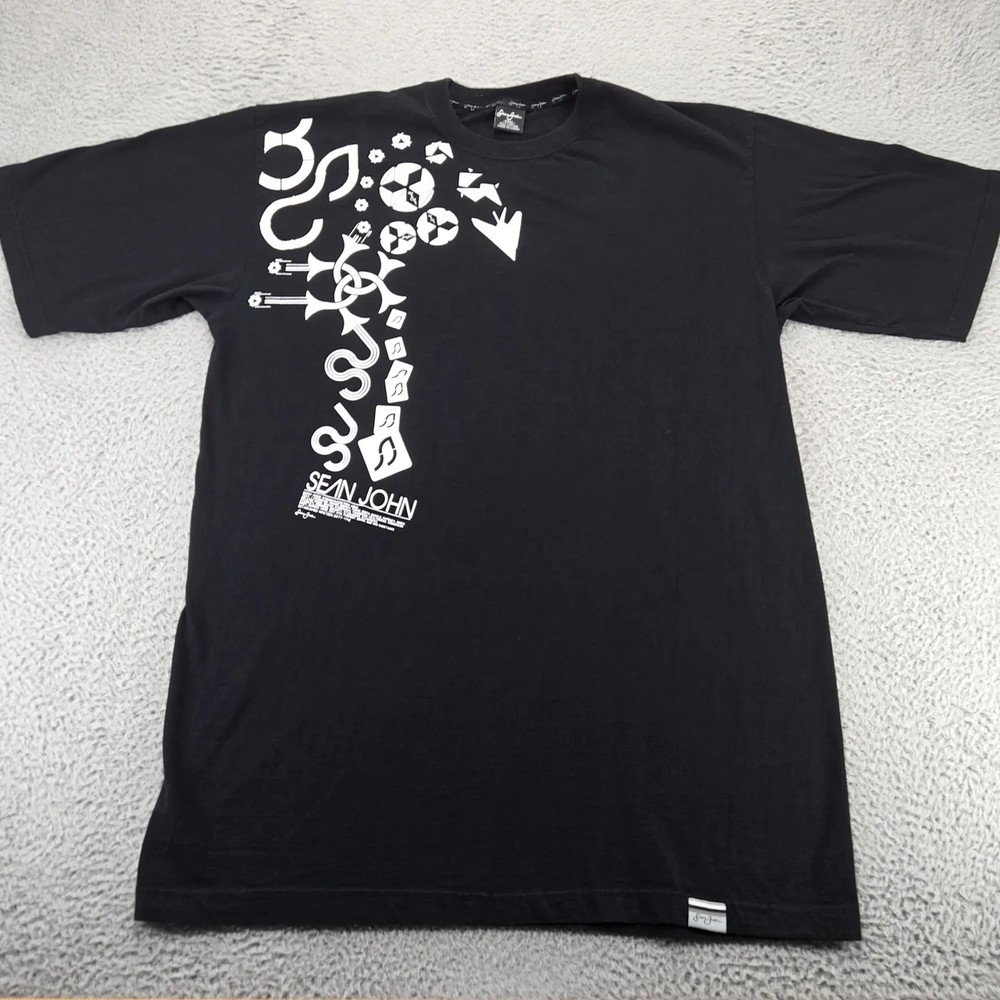 Sean John Shirt Mens XXXL Black Graphic Print Short Sleeve Crew Neck Y2K Hip Hop