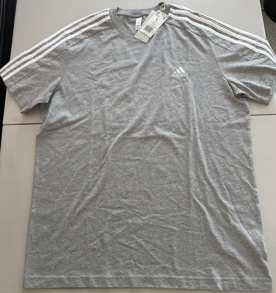 NWT Adidas Men’s Essentials Single Jersey 3-Stripes Tee, Size Large #IC9337