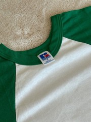 Vintage 90’s Russel Athletic Blank White & Green Raglan Single Stitch Shirt S