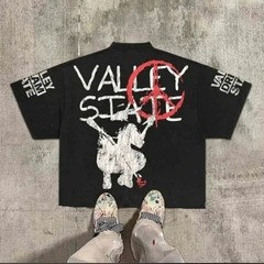 Men’s Hip Hop Style Graphic Print Boxy Fit Round Neck Cotton T-Shirt Streetwear