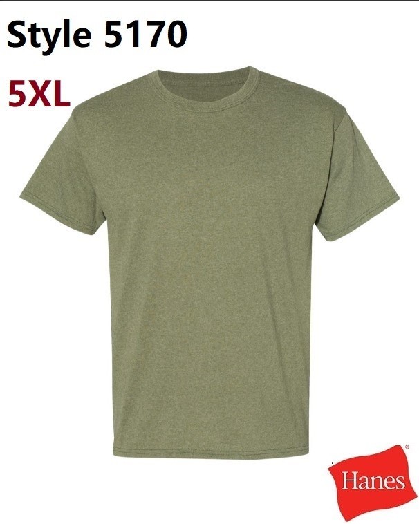 Hanes 5170 5XL EcoSmart Crewneck Short Sleeve Tee Pit to Pit 31″ Heather Green