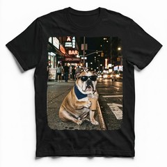 English Bulldog Bandana Iced Latte NYC Night Street Unisex T-Shirt Funny Tee