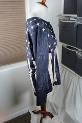 Route 66 Mens Shirt Large Henley Flag USA Blue Brown Button Easy Care