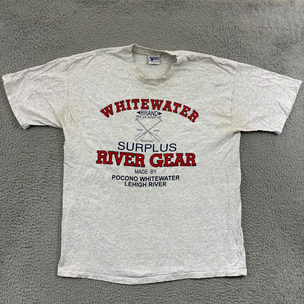 Vintage Discovery Channel Shirt Mens XL Gray White Water Short Sleeve 90s Pocono