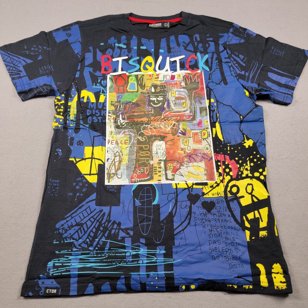 Contender Bisquick Graphic Collage T-Shirt Men’s NWT Navy Peace