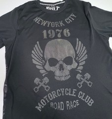 DRILL Mens Mesh Overlay Graphic Tee Skull New York City Motorcycle 1976 Biker XL
