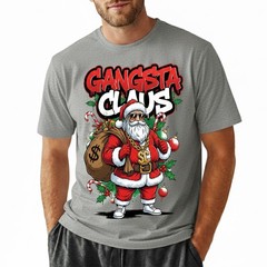 Gangsta Claus T-Shirt Graffiti Hip Hop Santa Christmas Money Bag Bling Tee