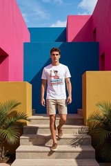 New Where’s Waldo Men White T-Shirt Logo front River Scene Back SZ Med
