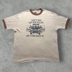 Vintage 1980s Never Question Authority Ringer Tee Brown XL Police Censorship