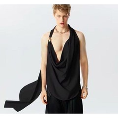 Unisex Small Cowl Neck O-Ring Linked Irregular Sleeveless Tank Tops Purple
