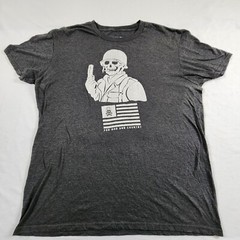 Kickin Brass For God And Country Skull Soldier Gray T-Shirt Men’s XL