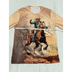 Mens Long Sleeve Graphic Tee Cowboy Horse Riding Western Style Shirt
