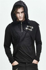 Personality Men’s Gothic Hooded Casual T-shirt Irregular Stitching Slim Fit Tops