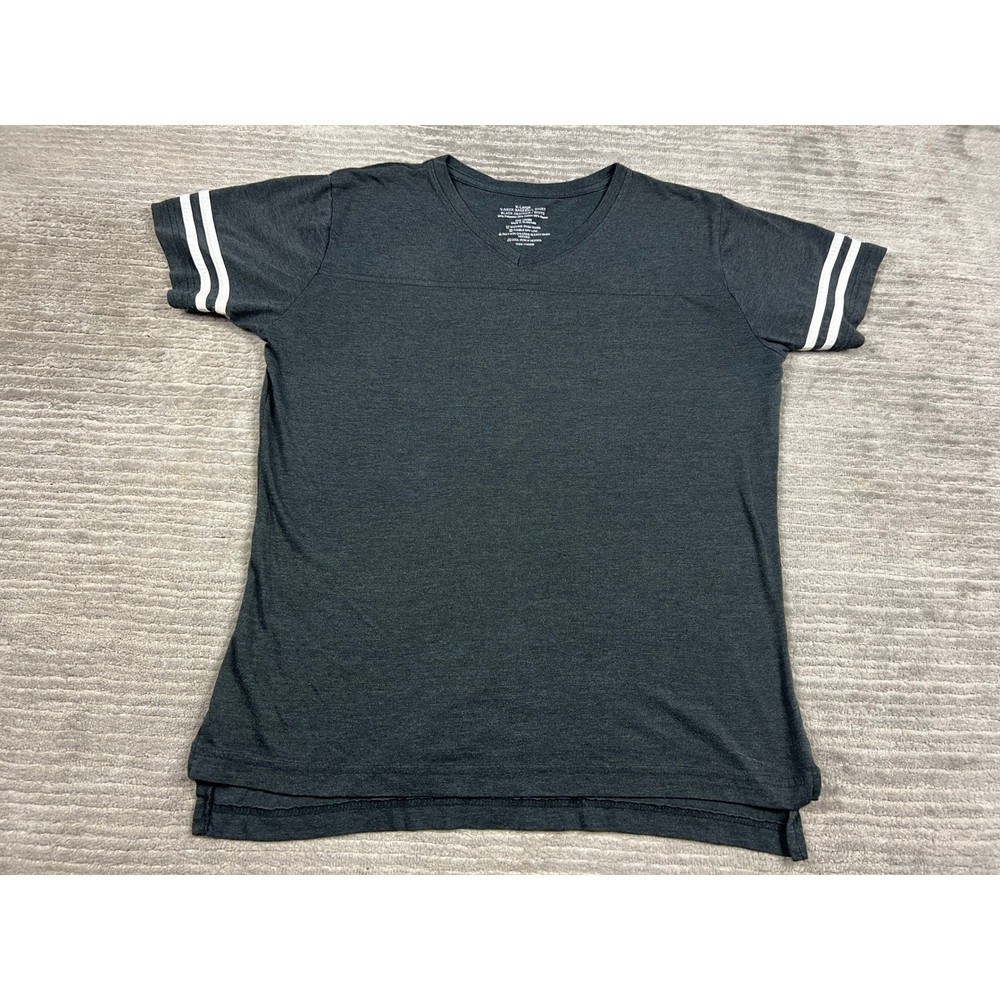 Unbranded V-Neck Baseball Shirt Mens XL Black Heather White Stripe Athletic Tee