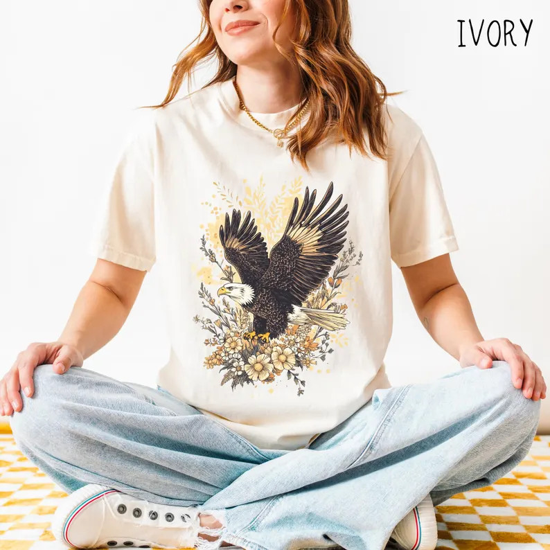 Bald Eagle Comfort Tee Boho Vintage Graphic Shirt