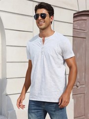Premium Men’s Cotton Henley T Shirt Breathable Slim Fit Casual Summer Top Gift