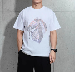 New Men Luxury Diamond Horse Rhinestones Fashion T-Shirt High Quality