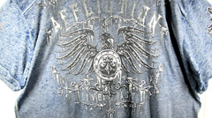 Affliction T-Shirt Men’s 3XL Blue Silver Foil Burnout Tee Lightweight Biker Rock