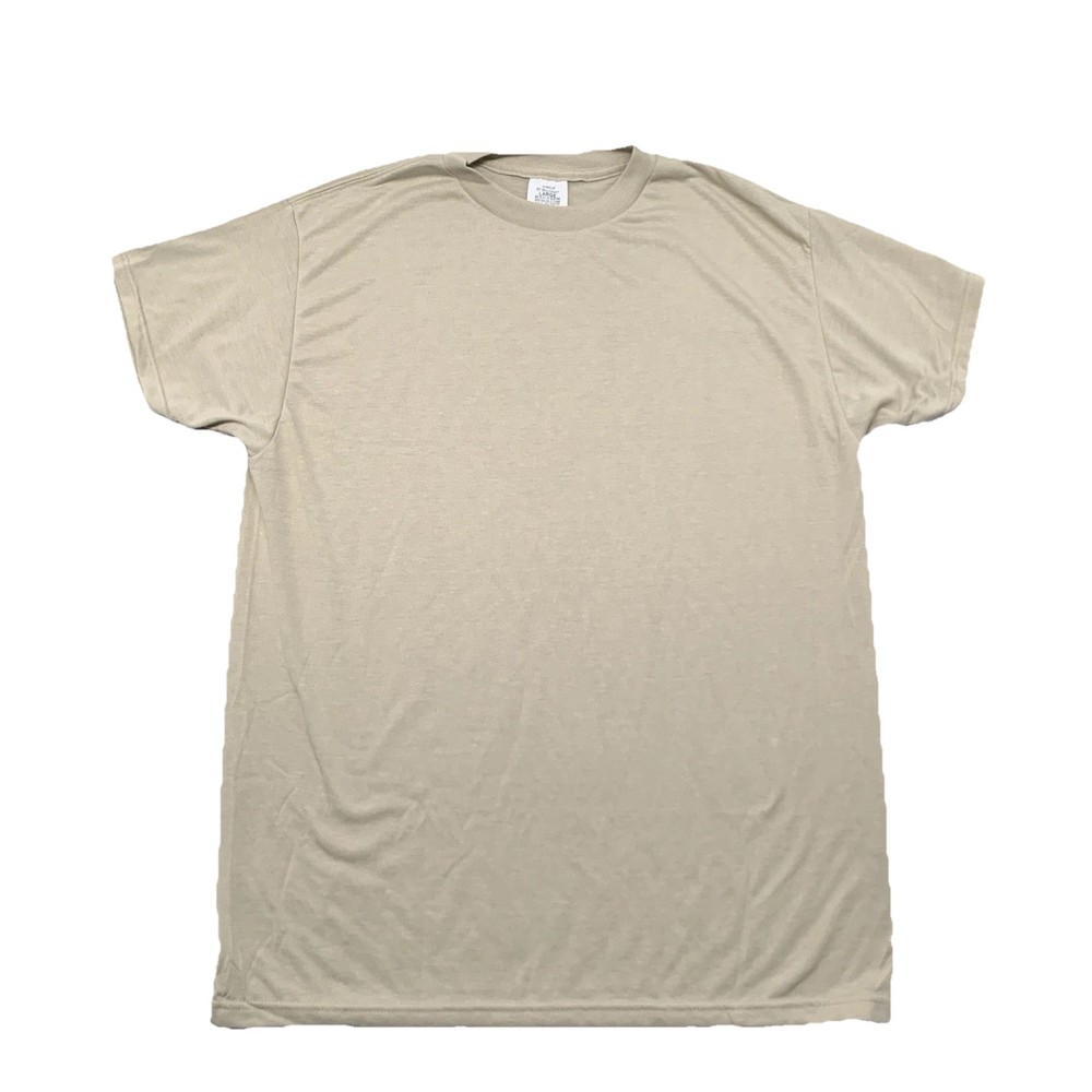 DSCP Skilcraft US Army Military T-Shirt Desert Sand Tan Crew Neck L Blank