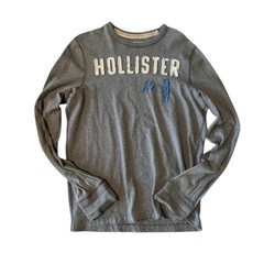 Vintage Hollister Logo Embroidered Applique Long Sleeve Shirt Men’s Size XL Gray