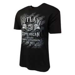 Outlaw Southern Rebel Men’s T-shirt- American Moto Club – Skull-Wings new
