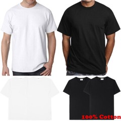For Men 100% Cotton Crew Neck T-Shirt Black White Thick Casual Short Sleeve Tee