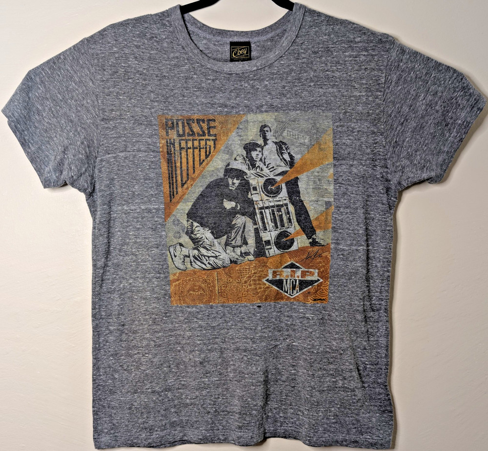 Beastie Boys Posse In Effect Obey Awareness RIP MCA M Grey Shirt 20″ W X 27″ L